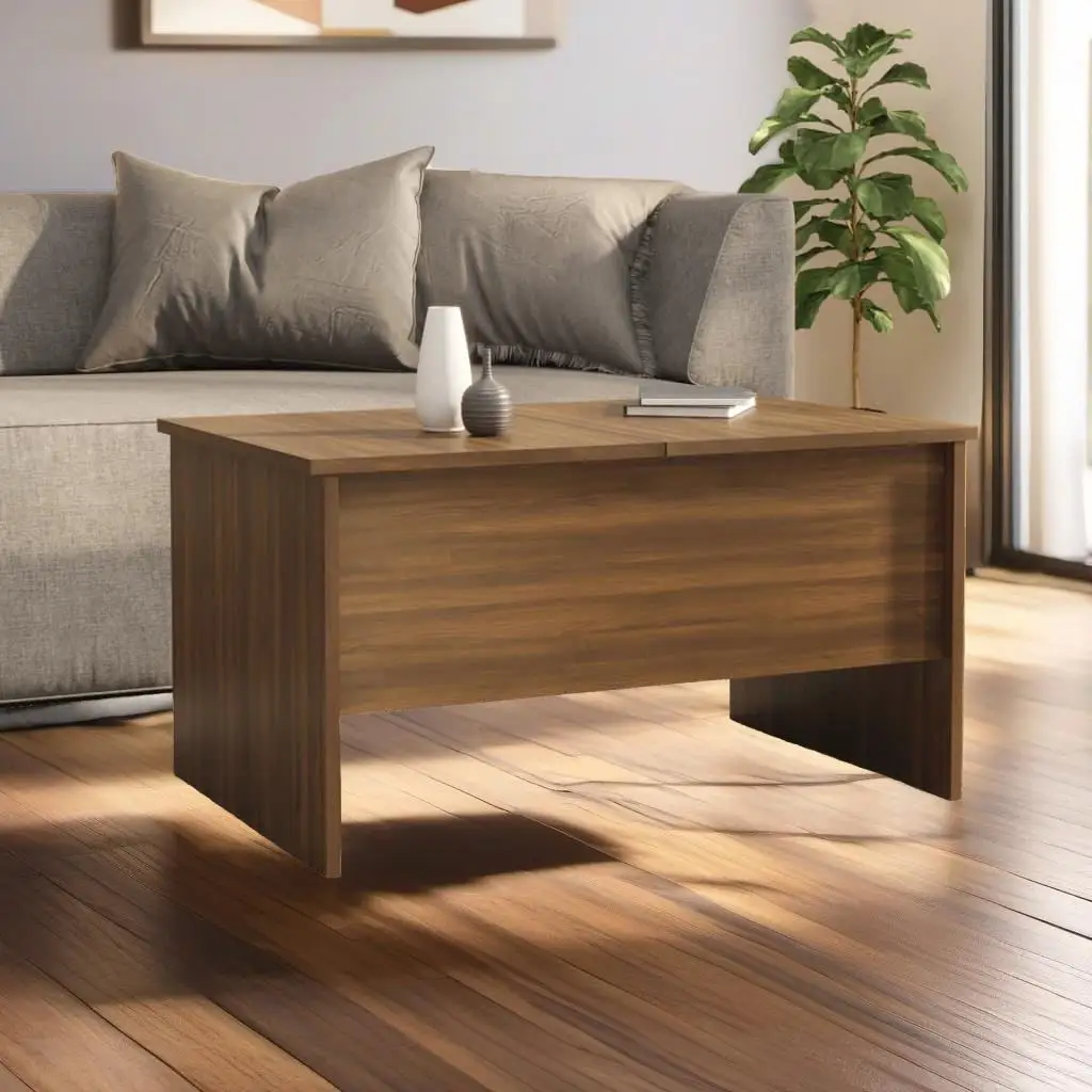 Brown Oak Coffee Table 31.5x19.7x16.7 Modern Engineered Wood Design for Living Room