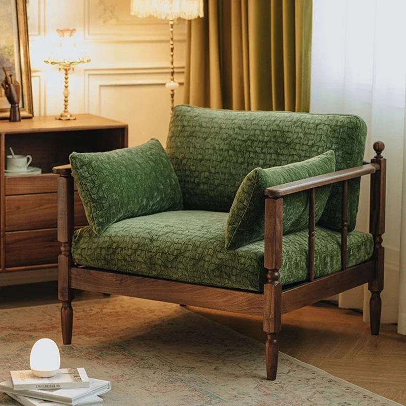 

Soft Cushion Sofa Unique Fancy Green Single Small Sofa Individual Designer Wood Sillon Relax Reclinable Para Salon Furniture