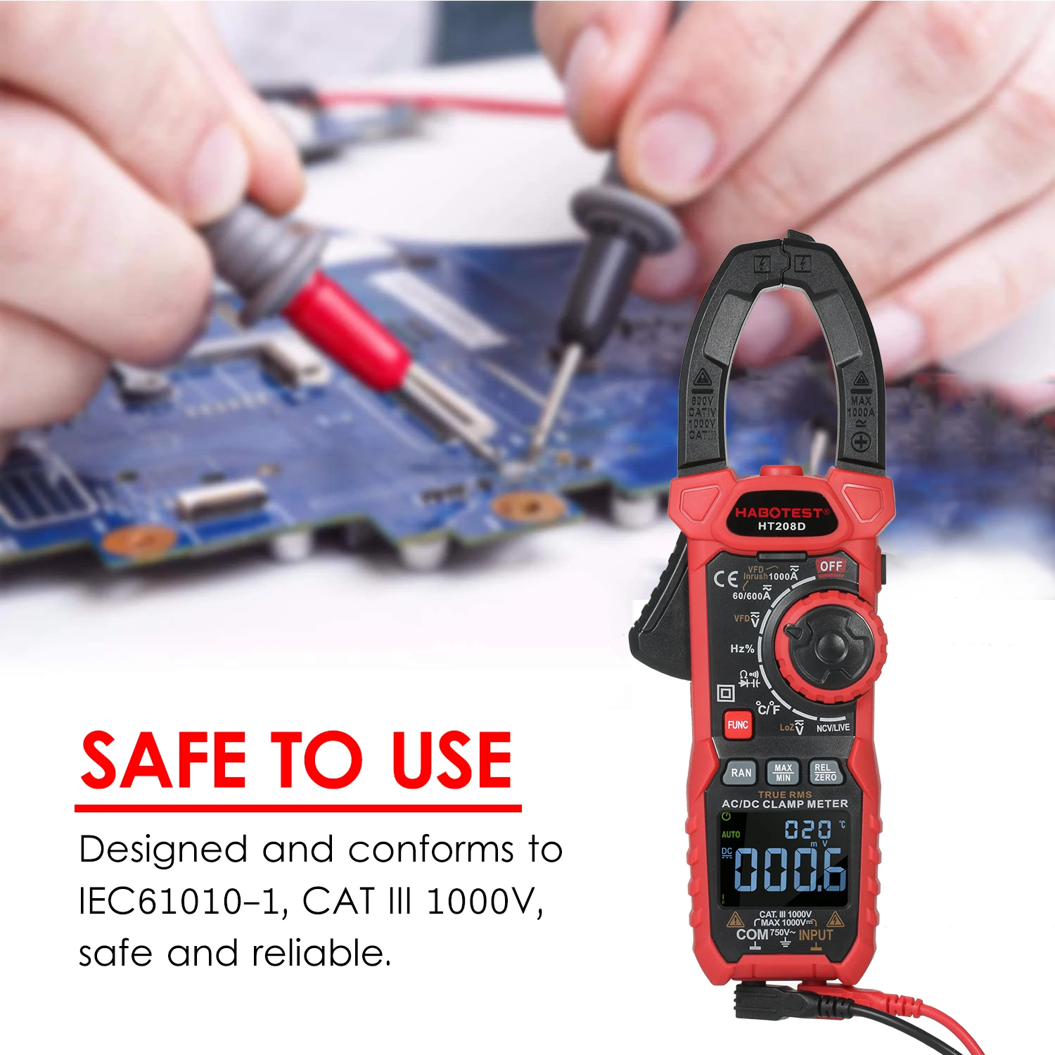 

HABOTEST HT208D DC AC Digital Clamp Meter True-RMS Multimeter Anto-Ranging Multi Tester Current Clamp Digital Ammeter Clamp