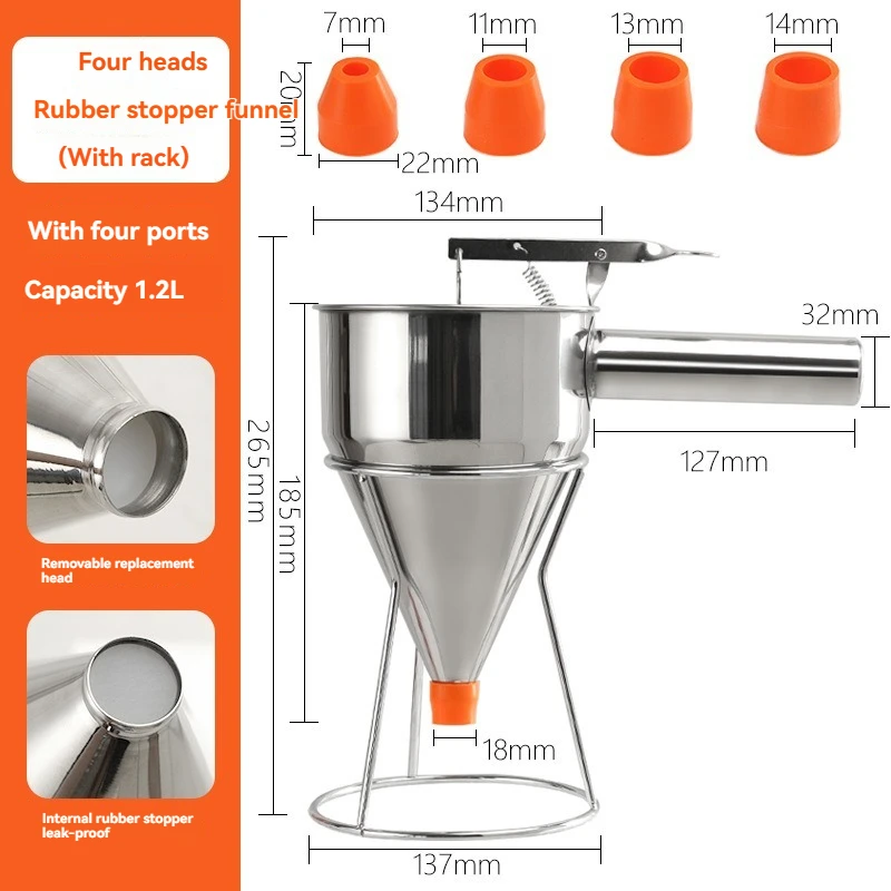 

Stainless Steel Takoyaki Funnel Conical Oil Dispenser with Stand for Octopus Balls Fish Balls DIY Kitchen Baking Tool