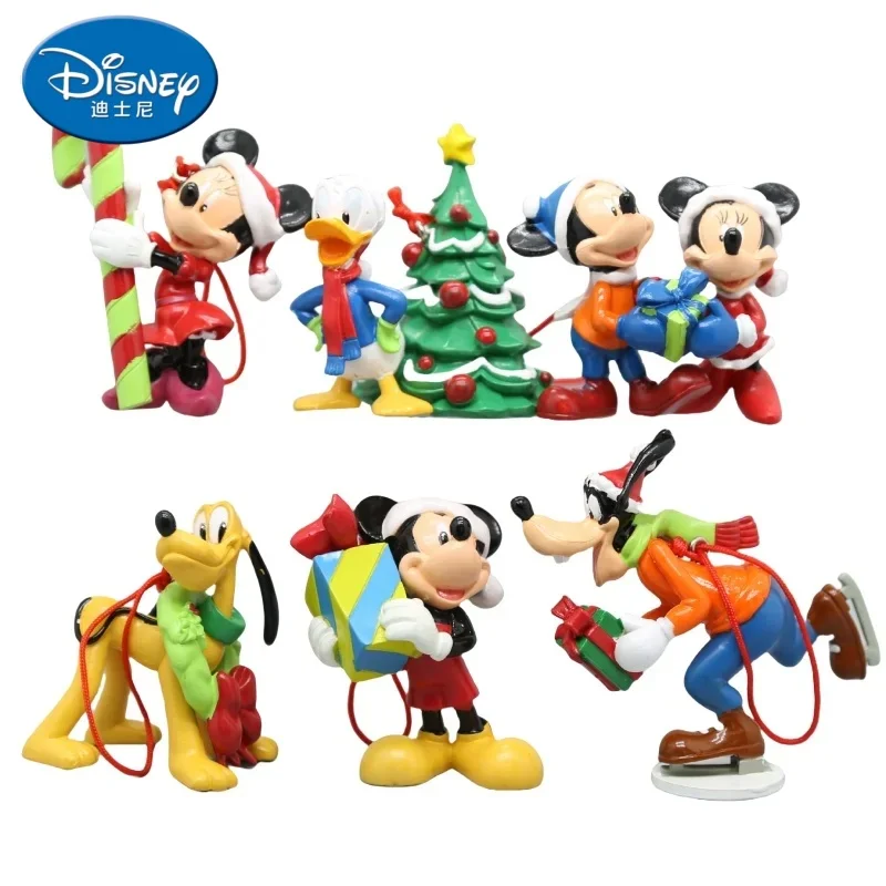 Disney 6 pçs mickey mouse figuras de ação crianças dos desenhos animados clássico brinquedo modelo boneca decoração para casa árvore natal pingente acessórios presente