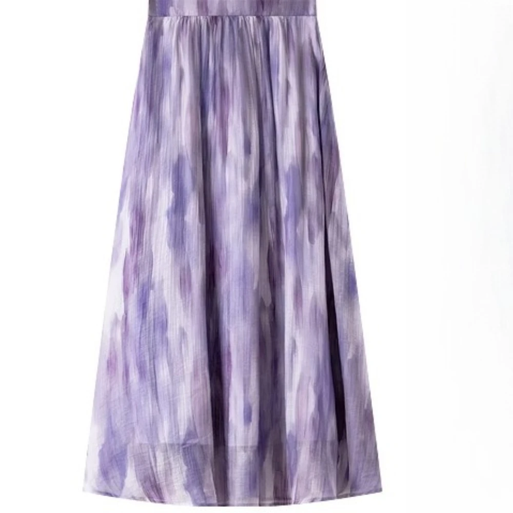 VIMLY Romantic Purple Midi Skirt Woman 2025 Summer Lyocell Elastic Waist Flowy A Line Vacation Skirt Ladies Clothing A1823