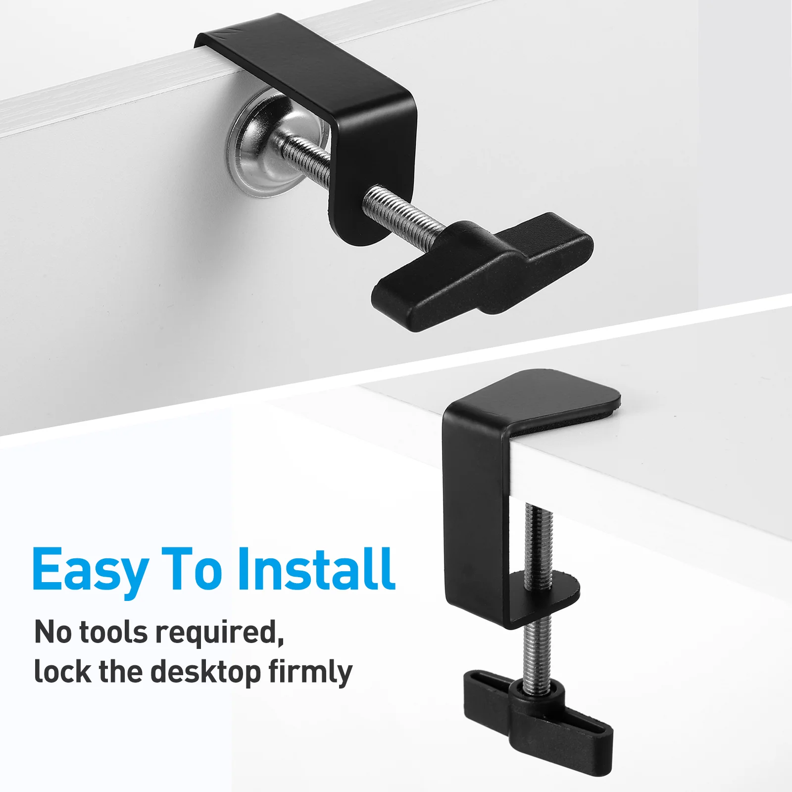 2 Pcs 360 Degree Desktop Metal Base I-Clamp Cantilever Bracket C-shape Office Adjustable Small Clips Retaining