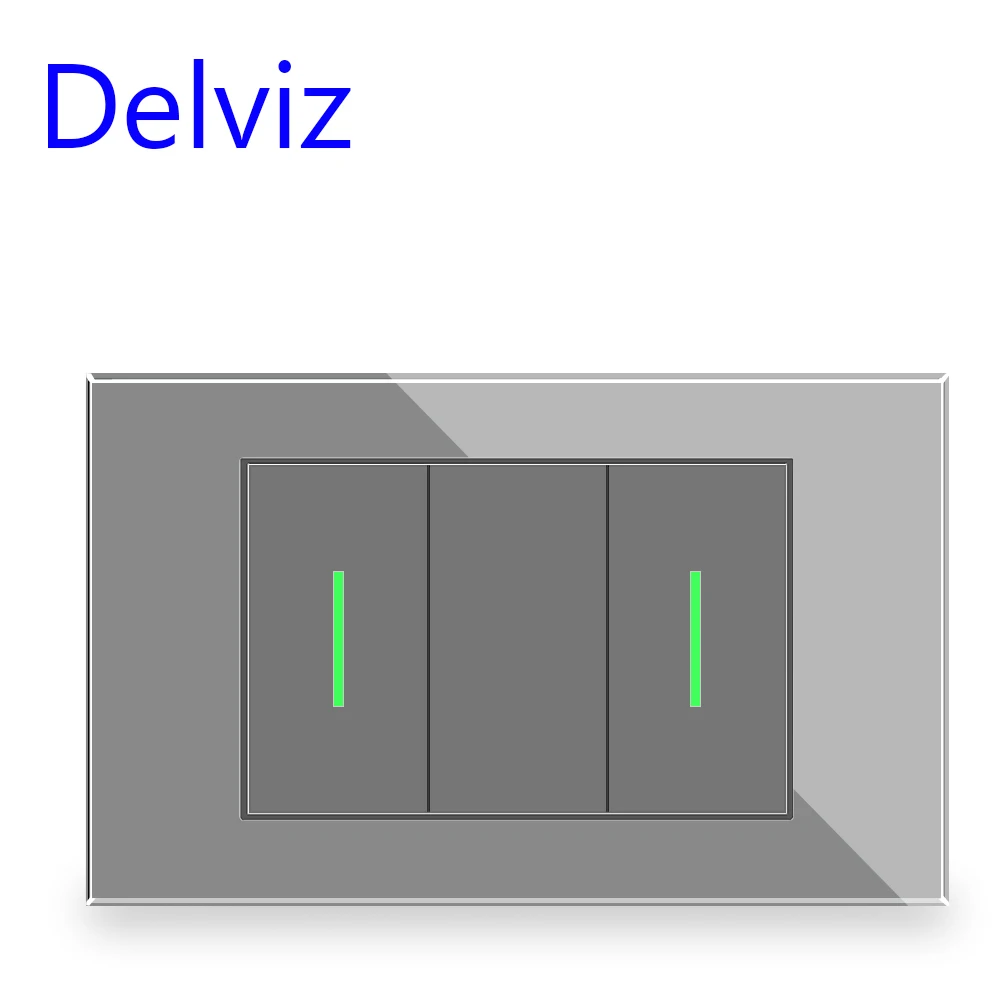 Delviz Wall Light Switch 2Gang 2Way LED Illuminated Retractive, 10A 250VAC, Tempered Glass,120×72mm US Home Wiring Button Switch