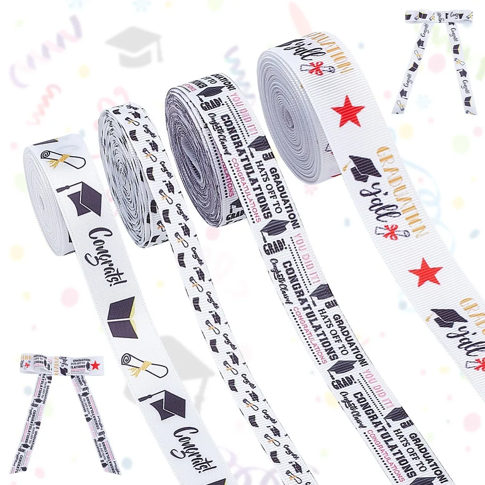 Gold Stamping Polyester Printed Ribbon for Graduation Season Mixed Color 3/8~7/8 inch(10~22mm) 4.5m/style
