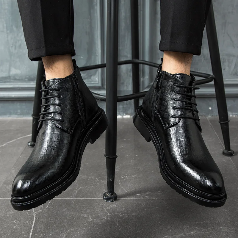 Men's  Boots Autumn New Style Leather Shoes Genuine Leather Business Formal High Top Korean Version British mid Top Mot...