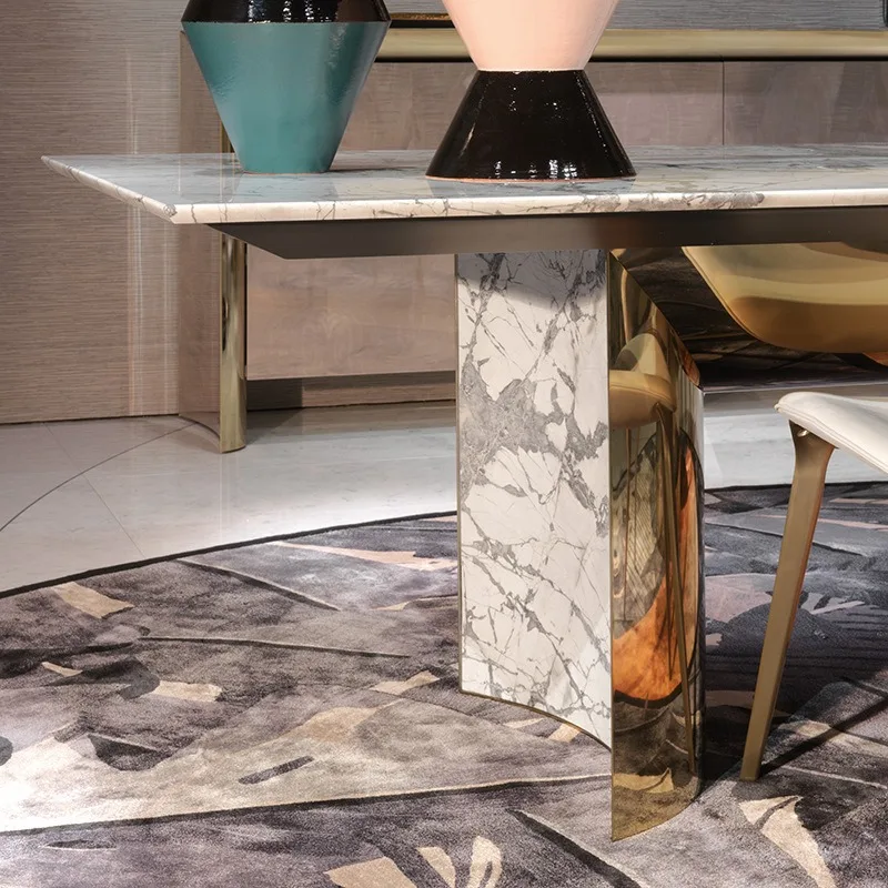 Light luxury stainless steel creative marble dining table