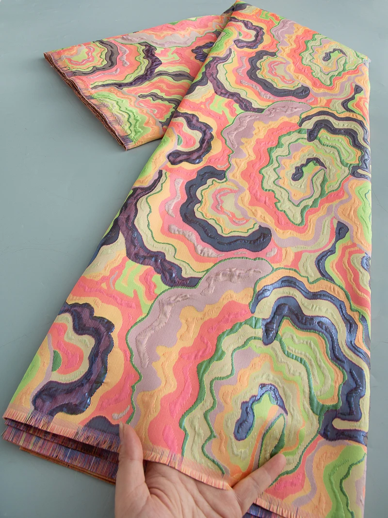 high-quality-jacquard-brocade-lace-fabric-shiny-multicolor-wavy-design-for-fashion-garment-craft-projects