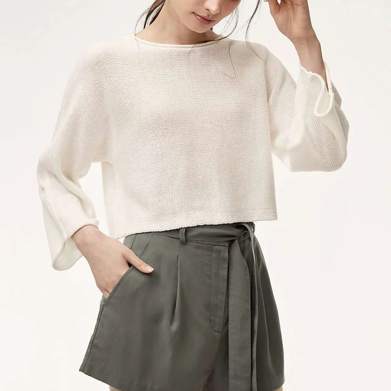 

Cotton Knitted Round Neck Loose Top Women Shirt