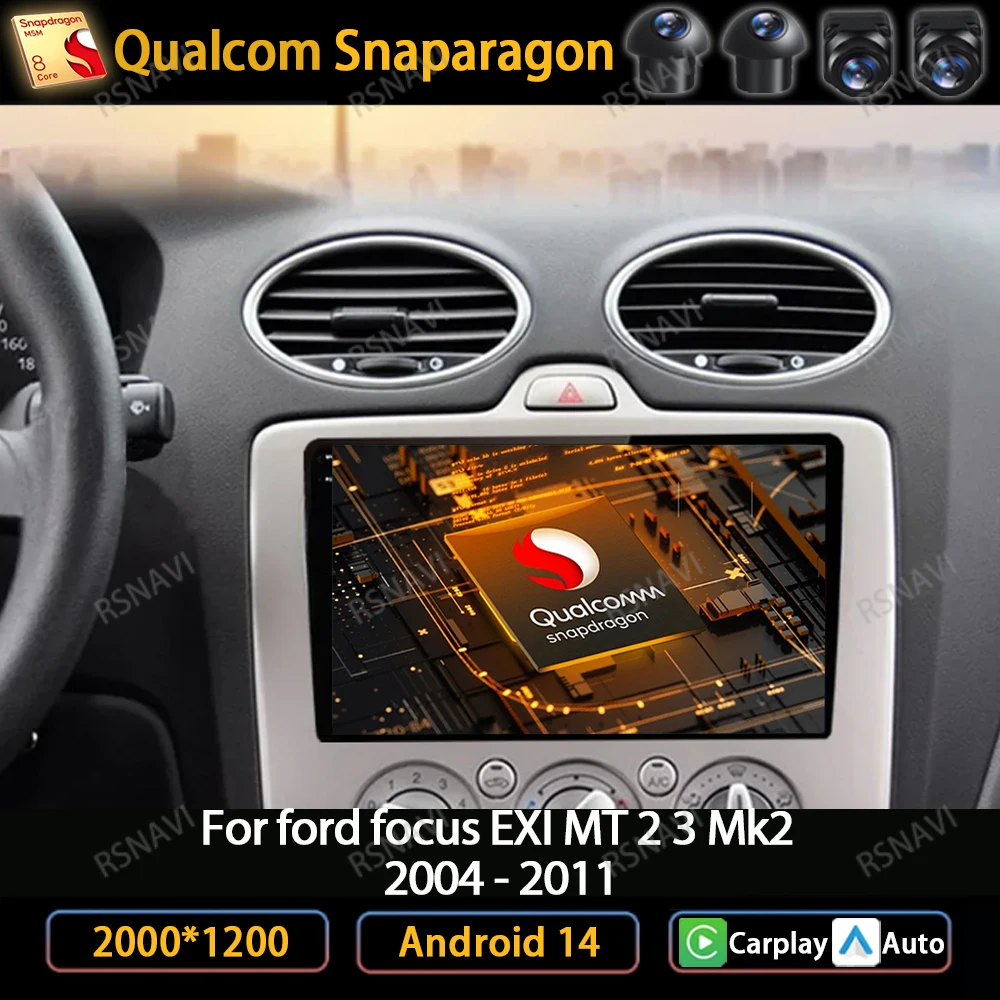 

Автомагнитола CarPlay для Ford Focus 2 3 Mk2 Mk3 2004-2011, Android 14, радио, мультимедийный видеоплеер, GPS-навигатор, 4G, Wi-Fi, QLED