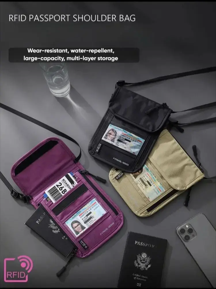 

Ultra-light RFID Passport Shoulder Bag with AirTag Compartment Waterproof Travel Organizer Pouch for Phone Cash Driver License