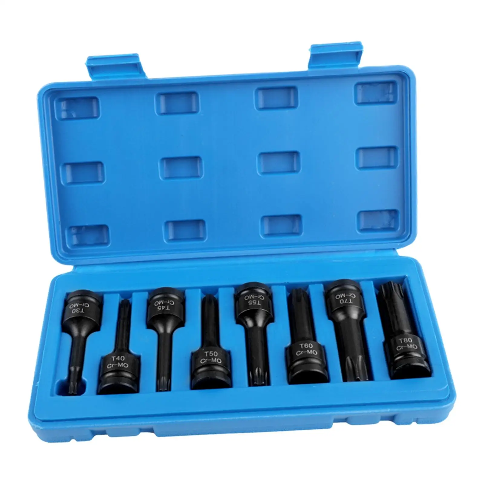 

8Pcs 1/2 inch Drive Cr-mo Steel Replace Parts Premium with Storage Case Automotive Tool Torx Star Socket Bits for Machinery