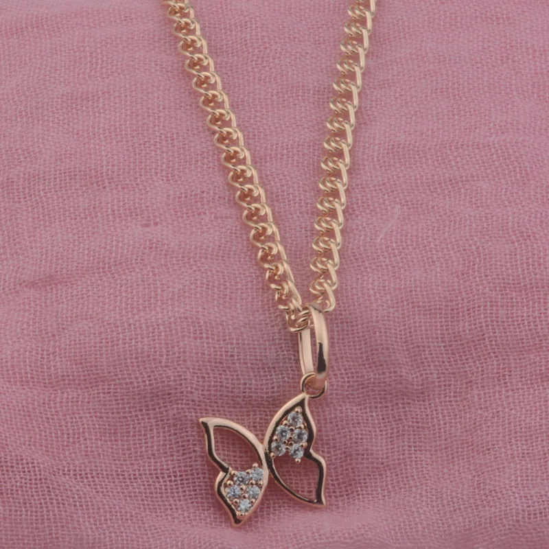 FJ Women Girls 585 Rose Gold Color Butterfly Chains Animal Pendant Necklace