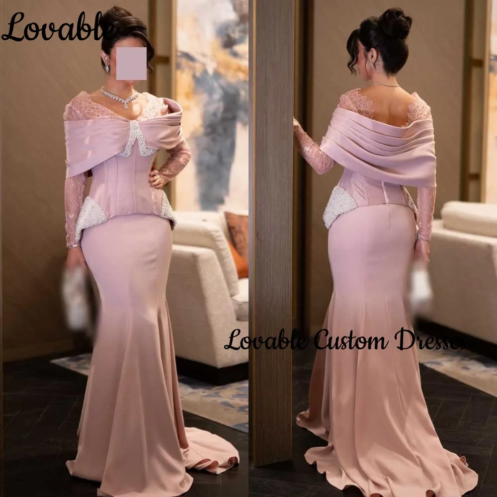 

Русалка на заказ Вечерние платья с v-образным вырезом и скользящим шлейфом Кружевные женские вечерние платья на молнии с длинными рукавами Пром платья