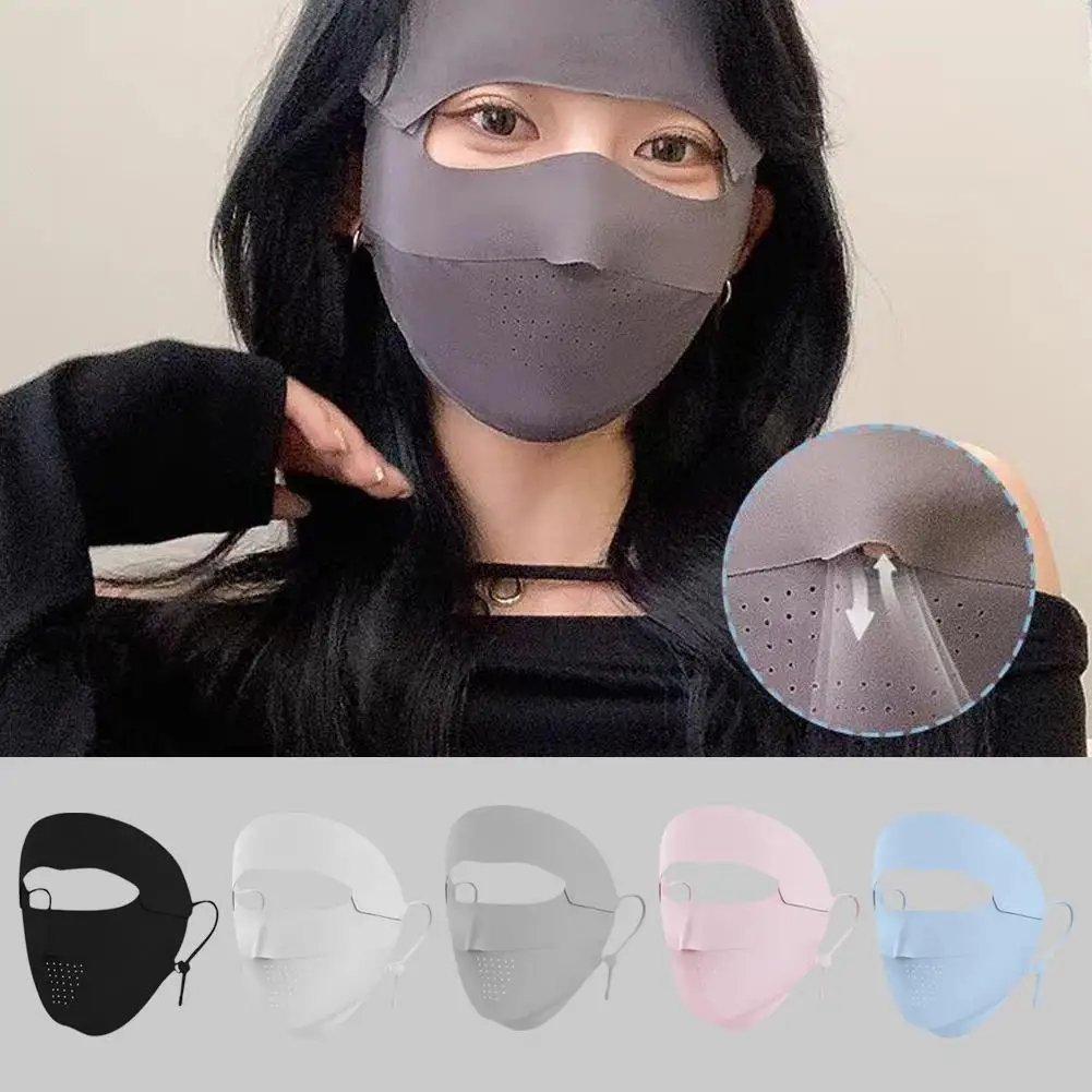 Full Face Sunscreen Mask For Women Summer Breathable Ice Silk Sunshade Mask Face Scarf UV Protection Eye Protect Face Gini