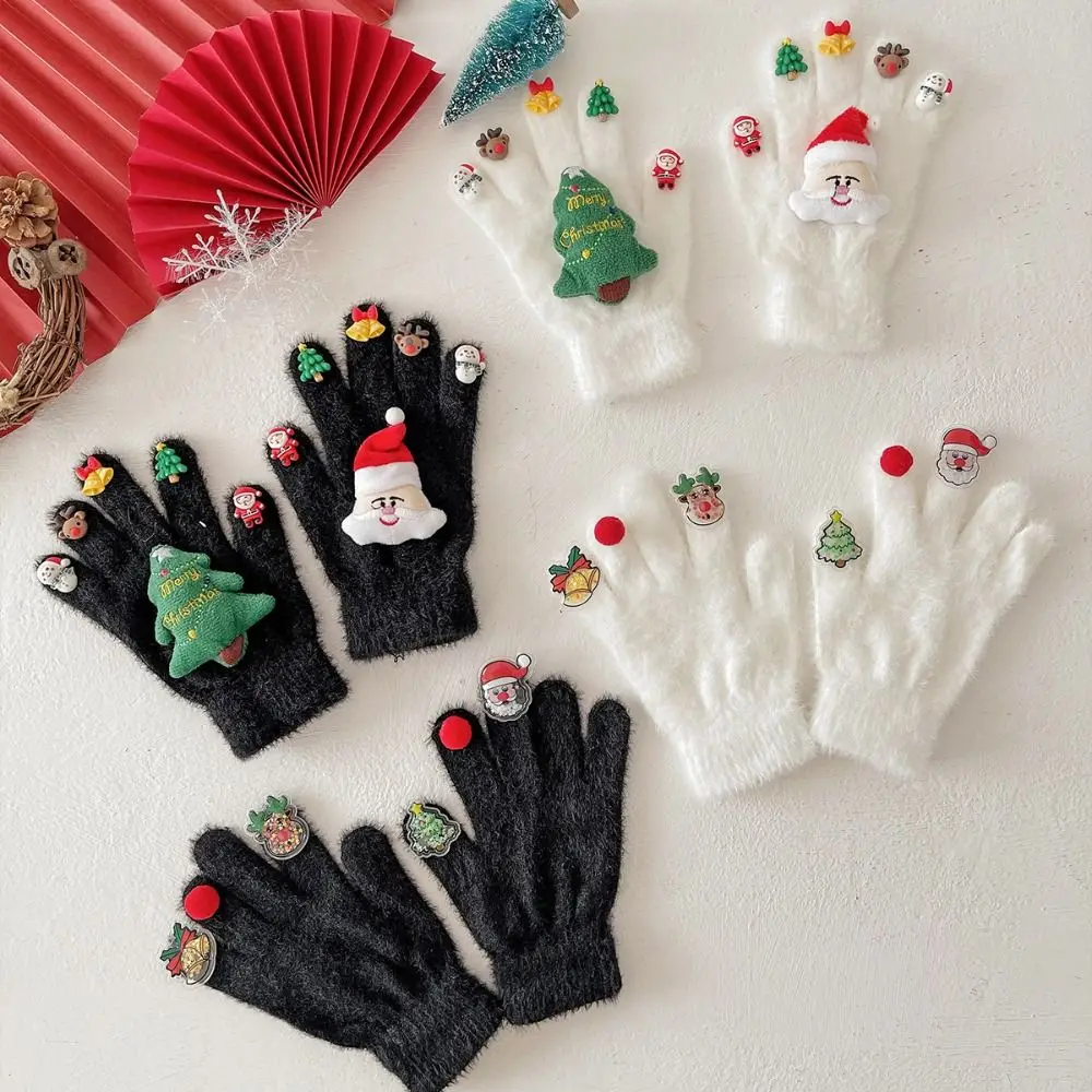 

Handwear Cartoon Christmas Gloves Thicken Knitted Xmas Winter Gloves Snowman Pattern Funny Plush Gloves Kids Party