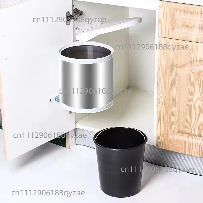Kitchen embedded hidden trash can, stainless steel built-in flip rotating hanging bucket