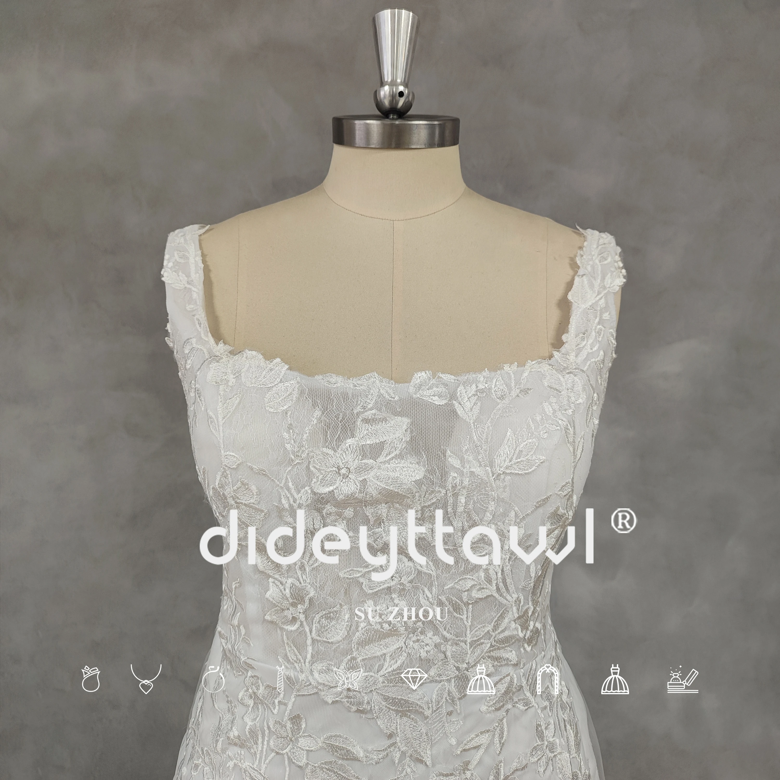 DIDEYTTAWL-Robe de mariée sirène à col carré avec poignées, dentelle amovible, train de cour, dos ouvert, élégante, image réelle, patients