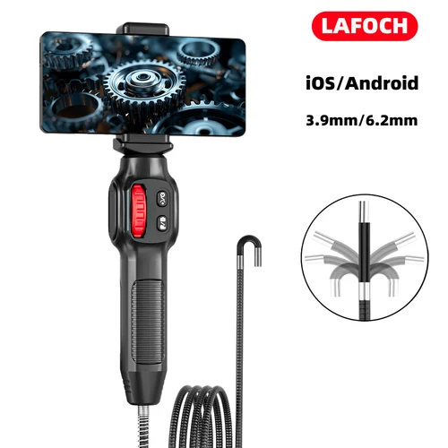 Dos maneras 1m 360 °   Cámara endoscópica boroscopio articulada con luz, sonda impermeable, endoscopio con teléfono Android/iOS