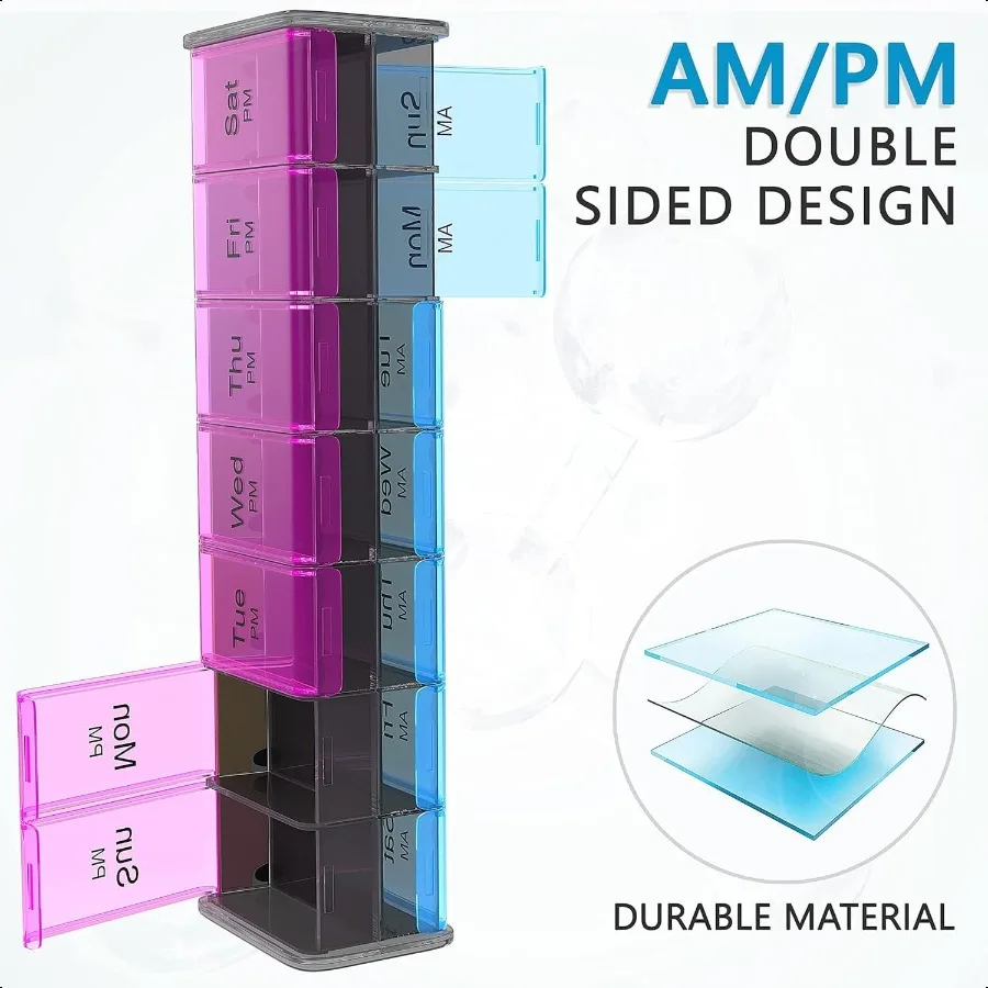 Extra Large Pill Organizer XXL Pill Box 7 Day Weekly Pill Organizer with AM PM Large Compartments Big Pill Case for plements Ju