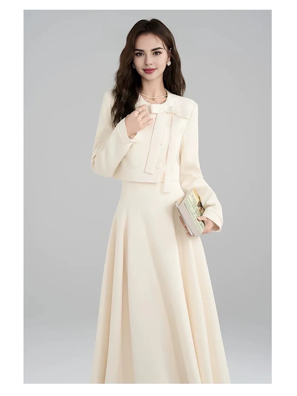 Autumn Women Elegant Office Wear 2 Piece Sets Korean Fashion Off White Dresses Evening Party Outfits Old Money Style Clothes