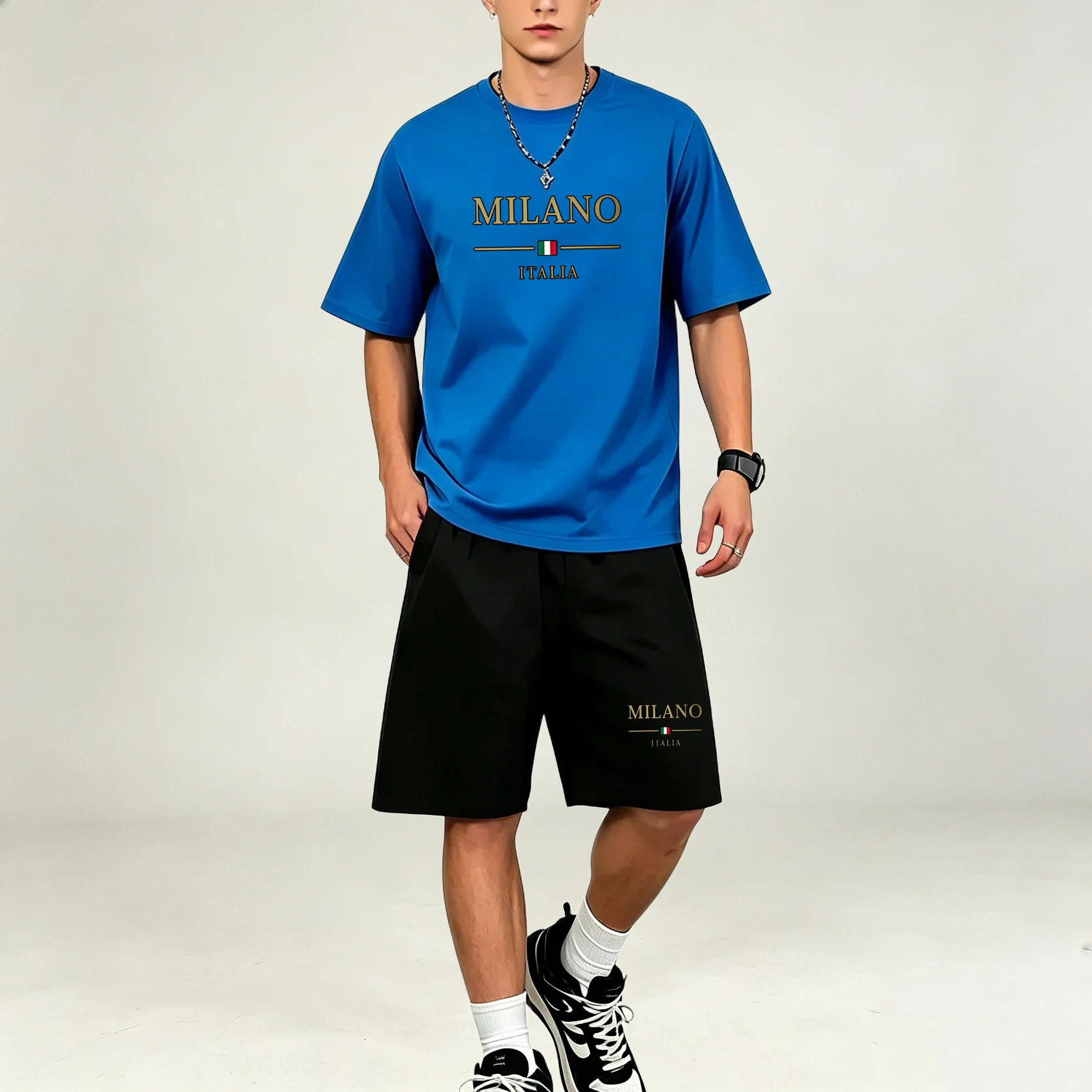 Men T‑Shirts Sets Trendy Graphic Print 2‑Piece Sets New Summer Quick Dry T‑Shirts Sets Casual Sportswear Male Outdoor Daily Wear view 6
