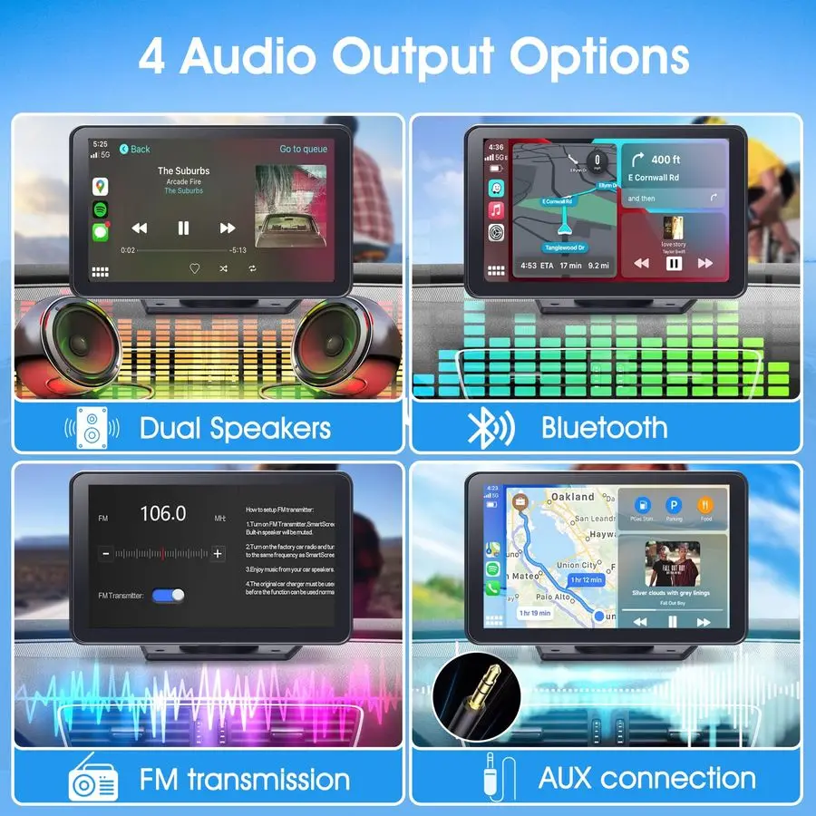 Экран CarPlay для автомобиля, портативный стерео сенсорный экран 7 HD с усилителем Apple CarPlay Android Auto, экран CarPlay с резервной камерой,