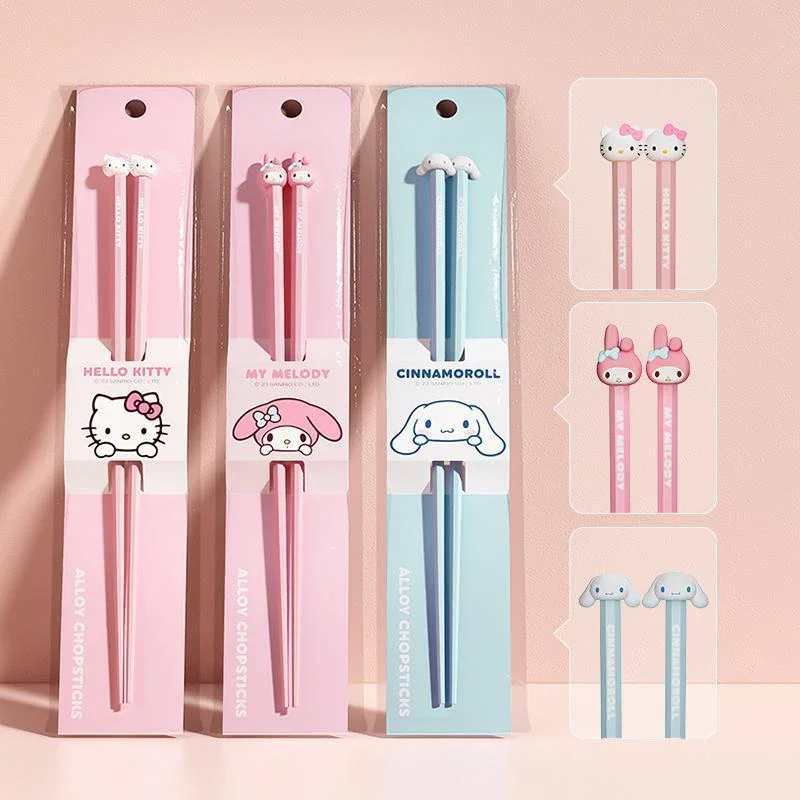 Sanrio Hello Kitty Cute Alloy Chopsticks Matte Texture Anti Slip High End Household Tableware Anti Mold Children's Products