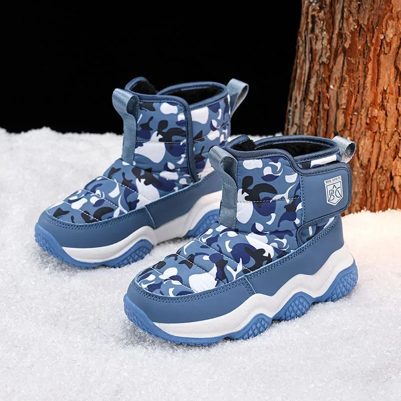 New winter children's snow boots, plush and thickened outdoor boots, windproof, waterproof, non-slip and wear-resistant