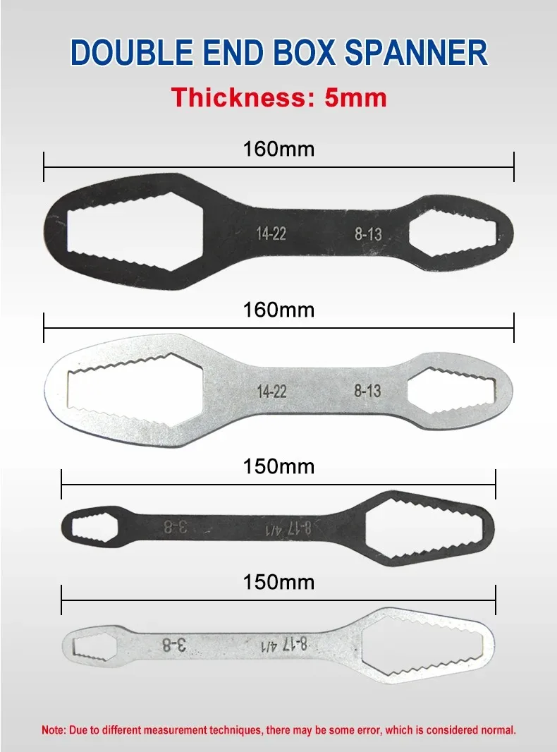 Boîte à Double Extrémité Multifonctionnelle pour Serrage de Vis à Diamètre Variable, Hexagonal Solide, 3-17mm, 8-22mm, Kg