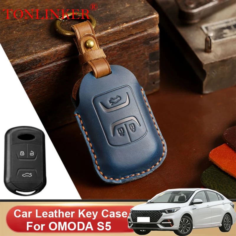 TONLINKER Car Dedicated Leather Key Case For Chery Omoda S5 OMODAS5 2023-Present Holder Shell Remote Keychain Accessories