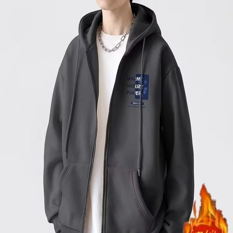 

Fashionable fleece cardigan sweatshirt for men in spring and autumn 2025 new style, men's hooded casual top for autumn