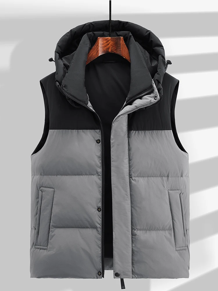 Plus Size White Duck Down Vests Men Hat Detachable Winter Thick Sleeveless Jacket Hooded Puffer Coats Male Big Size 6xl 7xl 8xl