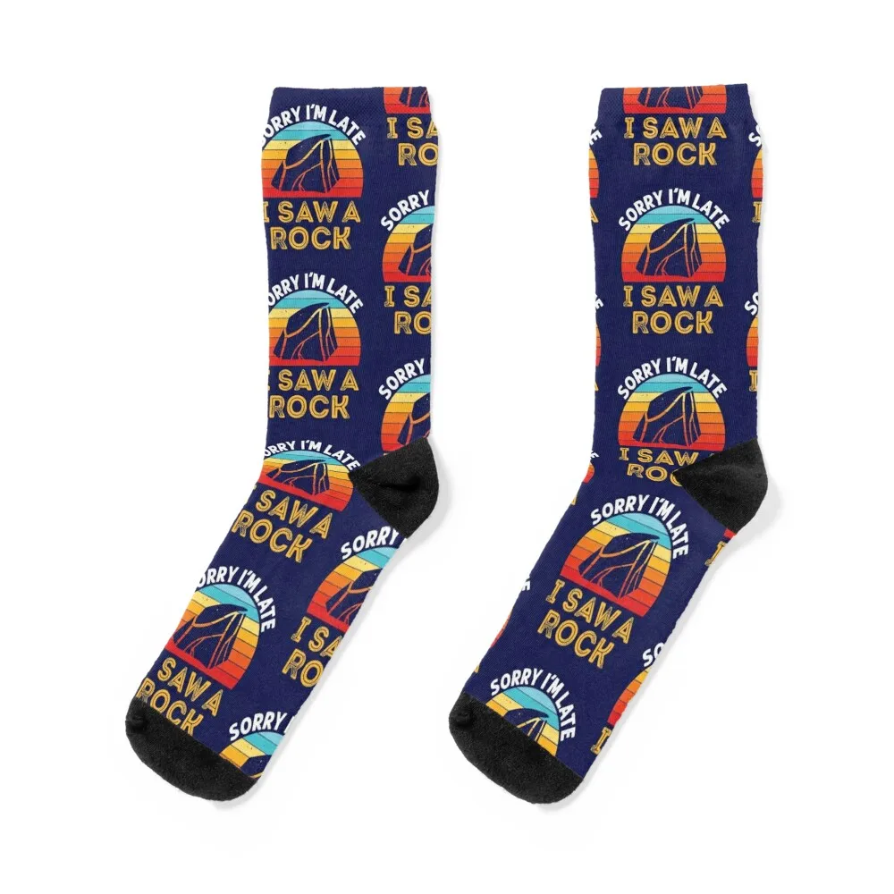 Sorry I'm Late I Saw a Rock Rockhound Socks designer brand tennis Christmas Boy Socks Women's