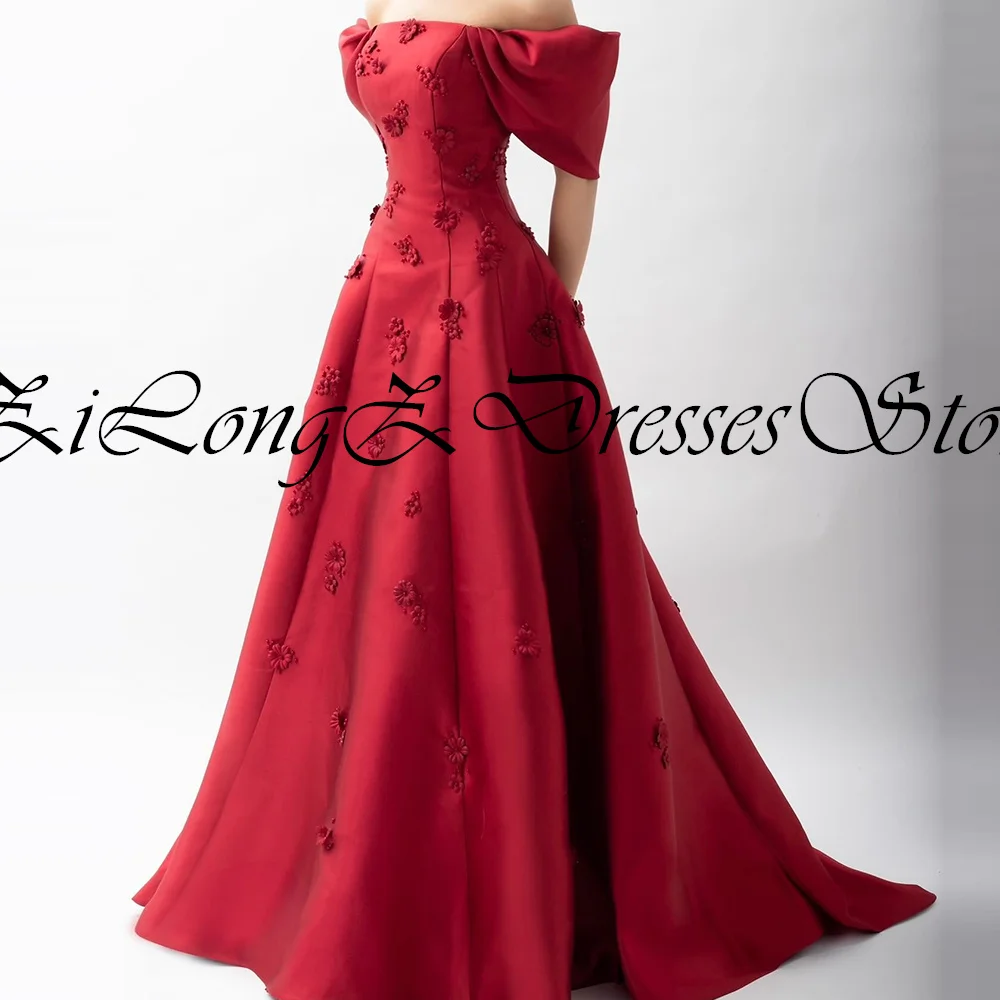 Elegant Party Dresses Woman 2024 Off The Shoulder Lace Up Back Appliques Sweep Train Satin A-Line Classic Celebrity Dress