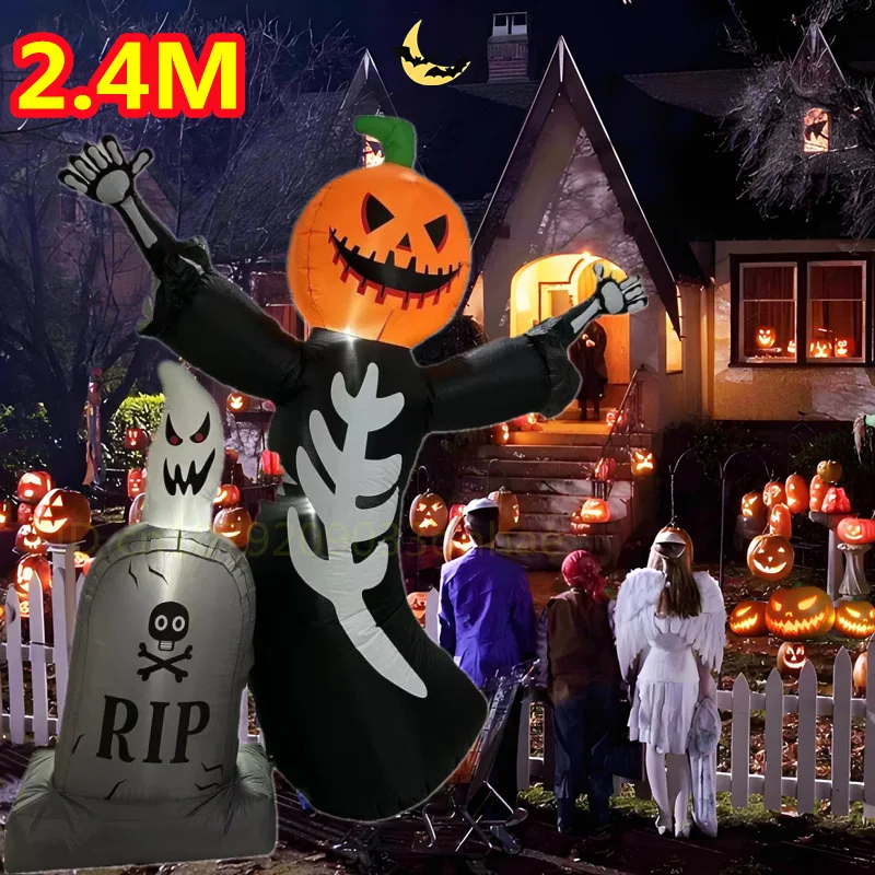 

8FT Halloween Inflatables Decor Tombstone Ghost Pumpkin Skull With LED Light Outdoor Toys Holiday DecorationsYard Party Props