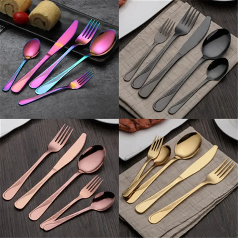 24/30 PCS Tableware Cutlery Set Stainless Steel Child Panda Quality Kids Dinner Knives Forks Sets Food Dining Dinnerware Set