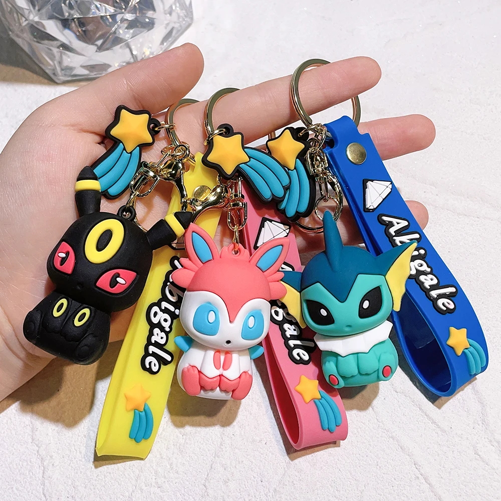 Pokemon Anime Mimikyu Pikachu Keychains Raichu Togedemaru Key Chain PVC Figures Pendant Charmander Key Ring Kids Gifts