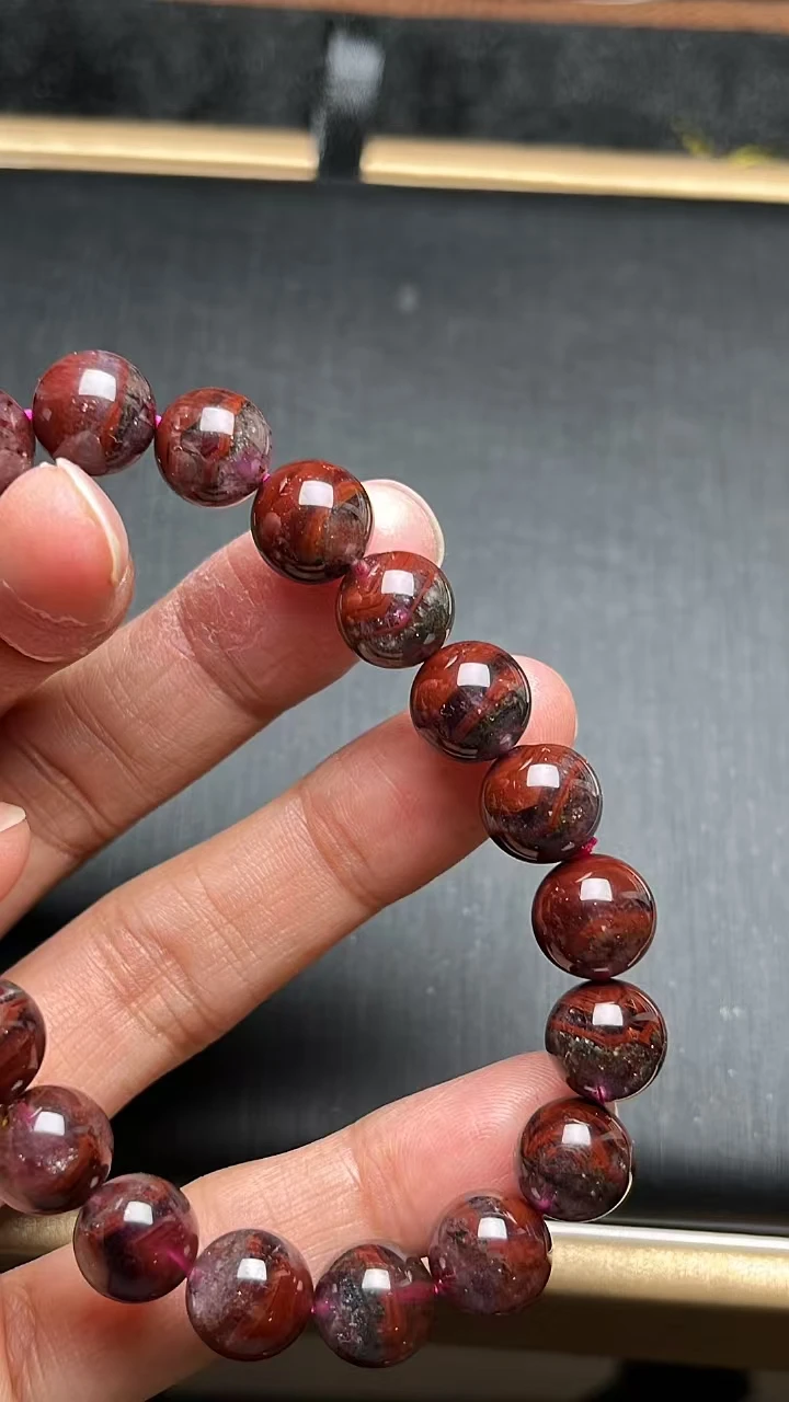 9.8mm Natural Red Auralite 23 Cacoxenite Beads Eye Bracelet Rutilated Canada Gemstone Women Men Clear Round Beads Jewelry AAAAA