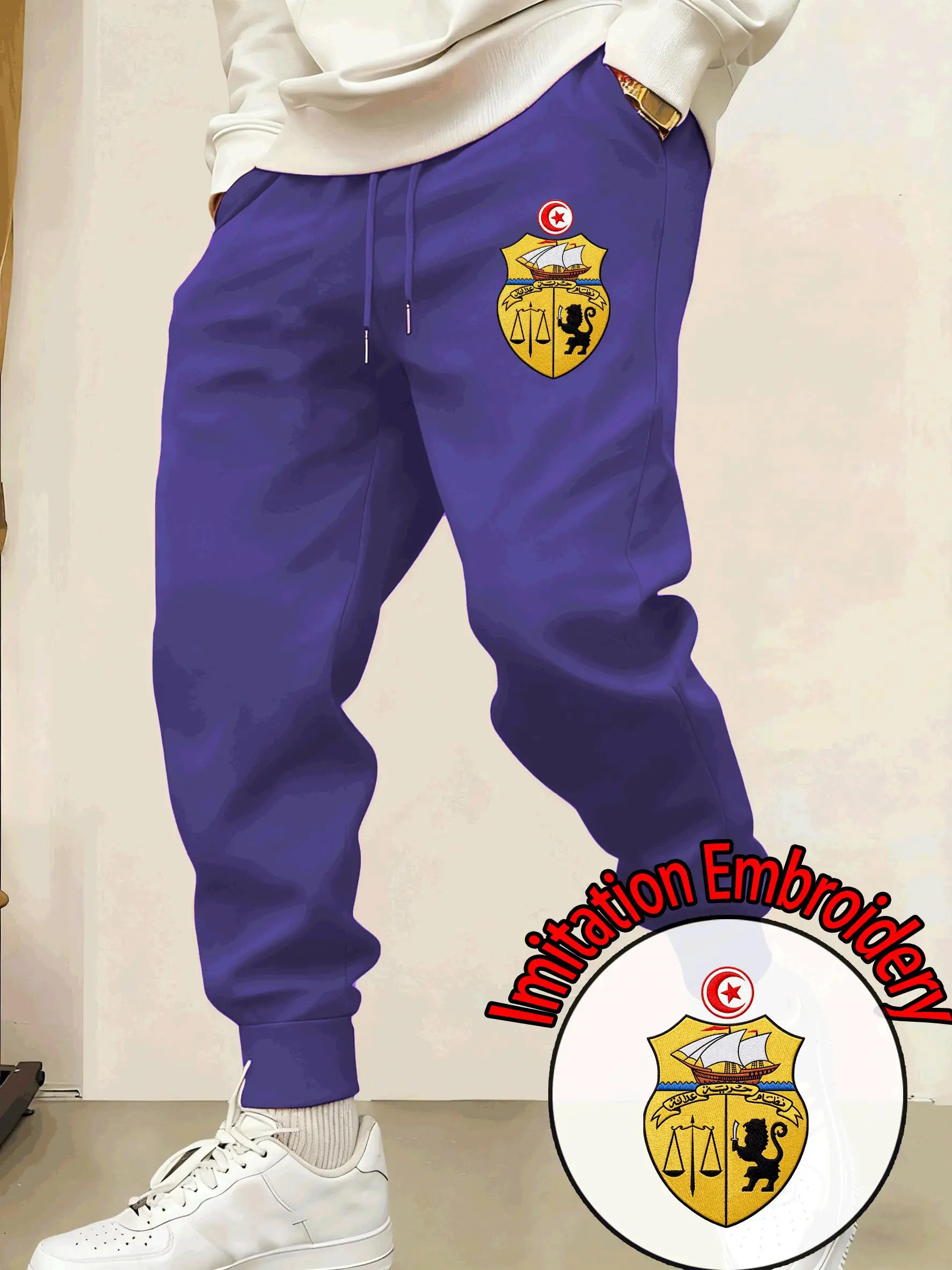 Tunisia Imitation Embroidery Printing Men Sweatpants Autumn Casual Pants Pocket Male Trousers All-Match Fleece Jogging Pant