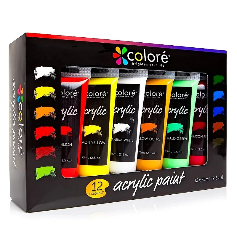 

12 Color 75ml Acrylic Paint Pigment Fluid Set 아크릴 الصباغ акриловые краски Wall Painting Creation Waterproof Hand-painted DIY