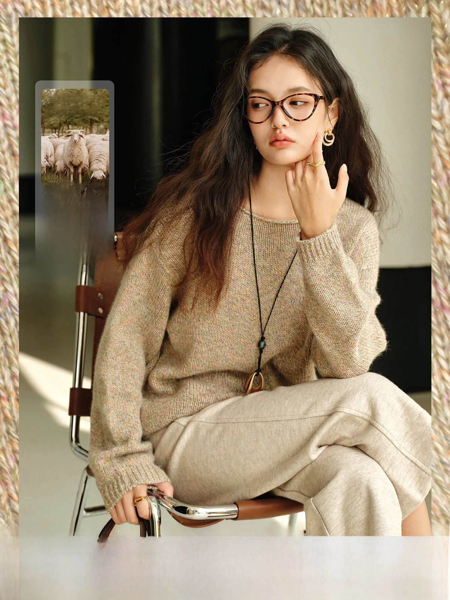 

Вязаный свитер NAGUAGU Pumpkin Valley Simple Shiny Thread для женщин, несколько вариантов, мягкий нейлон, свободный крой, длинный рукав, V-образный вырез