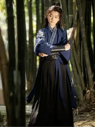 Chinese Traditional Hanfu Clothing Man Ancient Swordsman Halloween Cosplay Costume Black Stage Performance Ethnic Hanfu Outfit