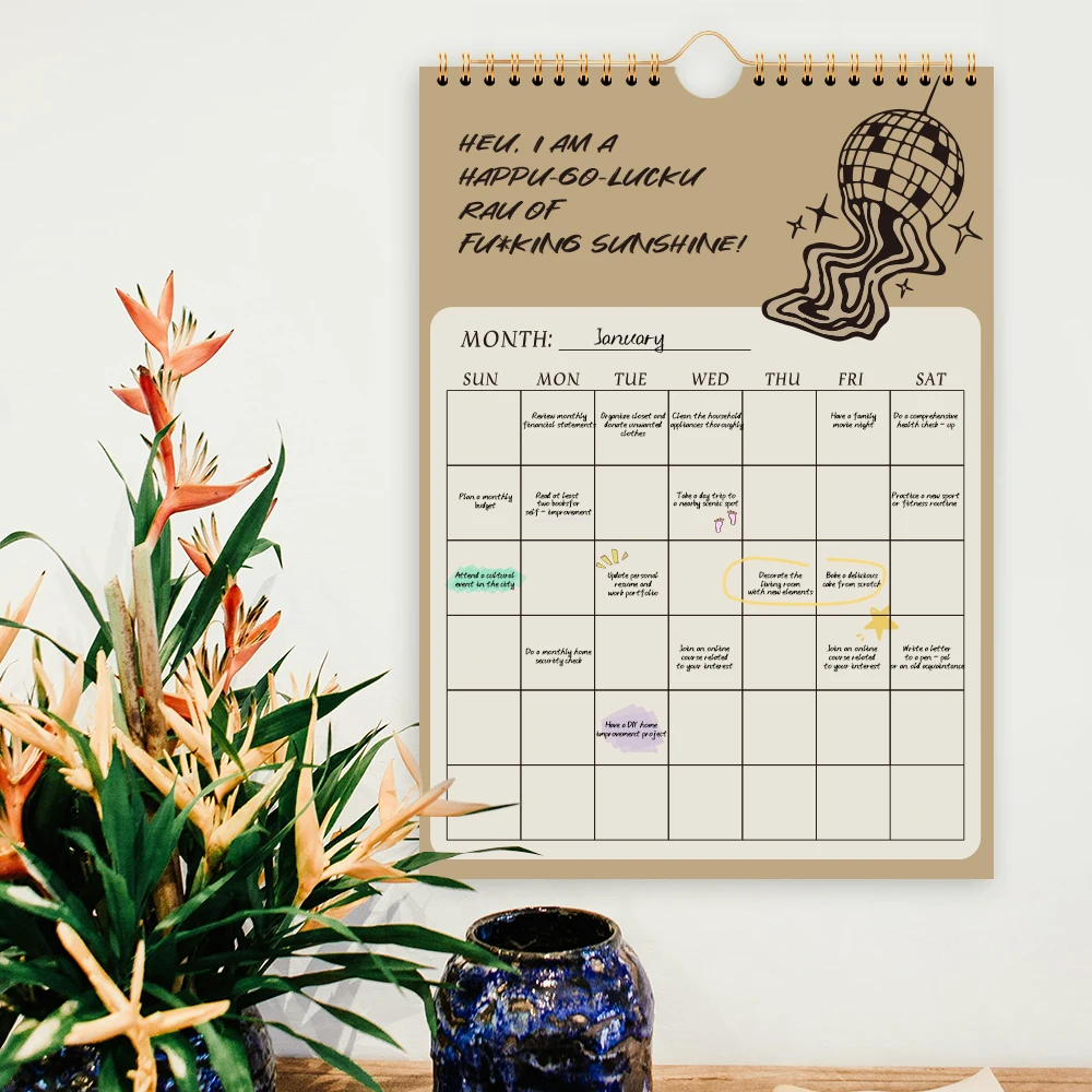 Perpetual Wall Calendar Undated Monthly Planner Funny Quotes Organizer Spiral Hanging Calendar Reusable Planning Board