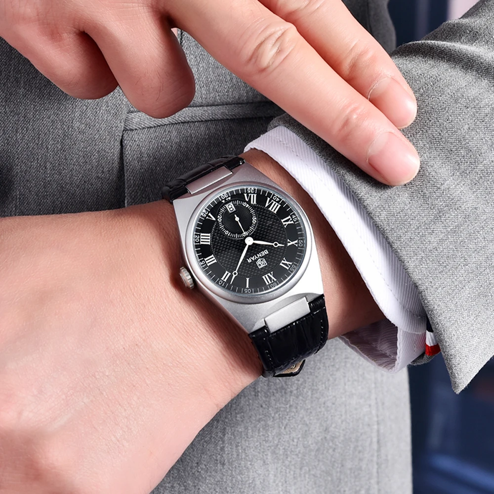 BENYAR 40MM Men\'s Watches Retro Dial Quartz Watch For Men Luxury Military Leather Original Watches Waterproof Clock Reloj Hombre