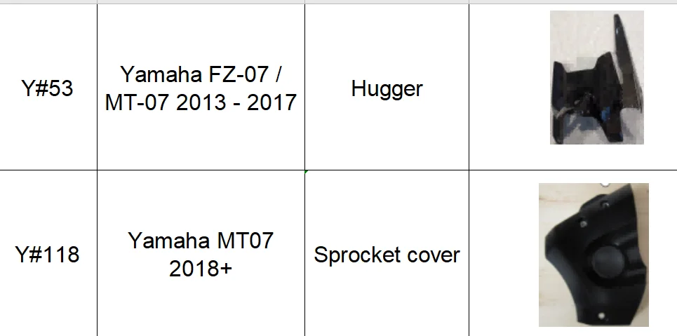 Hugger and Sprocket cover  For MT-07