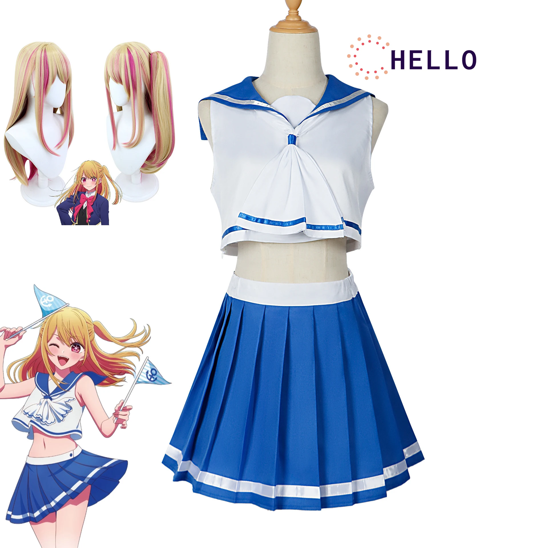 

2023 Anime Hoshino Rubii Cosplay Sailor Suit Oshi No Ko Hoshino Ruby Wig Headwear Halloween Party Stage Costumes