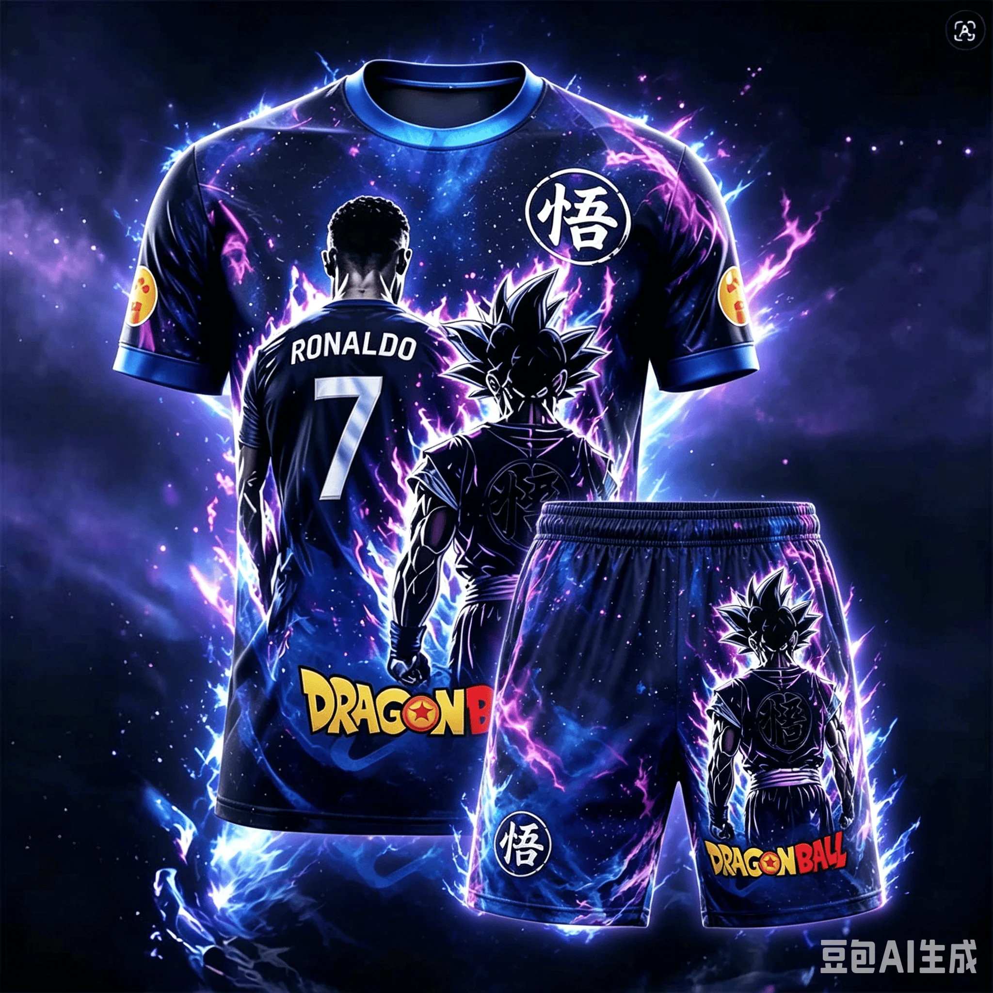 Nouvel ensemble d'été Dragon Ball/Ronaldo pour enfants/adultes, grande taille, t-shirt et short de sport à manches courtes, séchage rapide