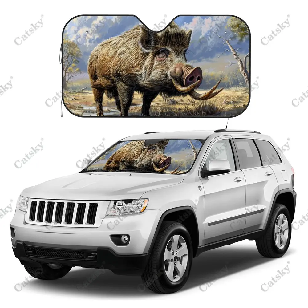 Fierce Animal Wild Boar Car Windshield Sunshade, Auto Accessories Front Windshield Sun Visor Blocks Uv Rays Protect Decoration