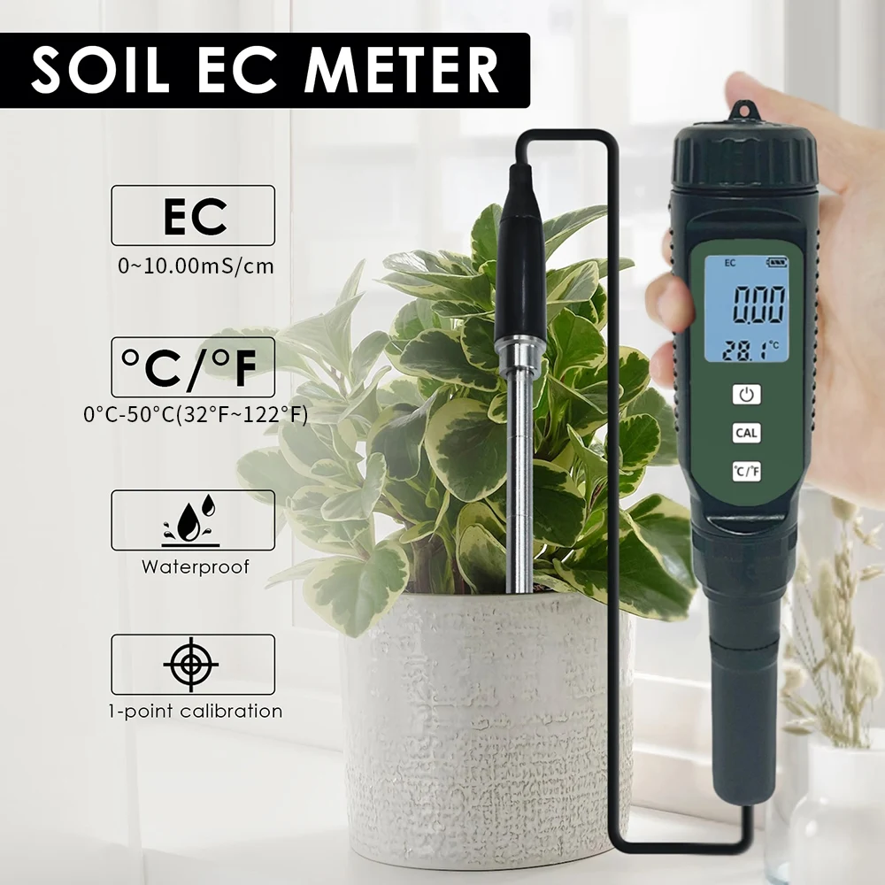 New Digital Soil Tester Soil EC Meter Soil EC and Temperature Monitor for Potted Gardening Flower Plants Soil Analyzer